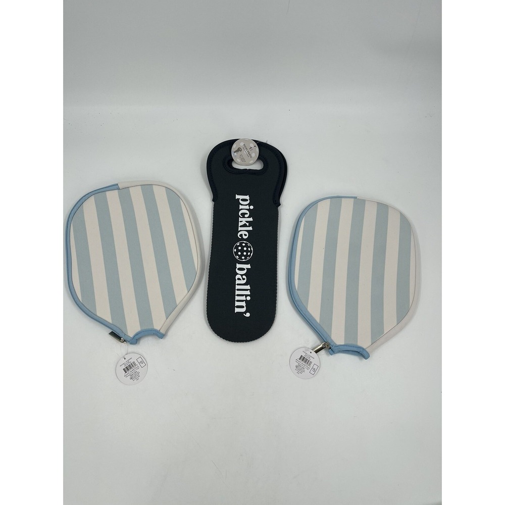 Pickleball‎ Paddle Cases Blue Stripe W/ Pickleball Ball Sleeve